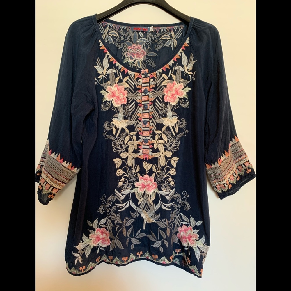 JohnnyWas Boho Embroidered Top. S